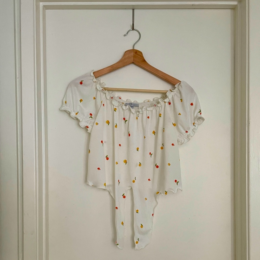 Iris White Sheer Fruit Theme Crop Top